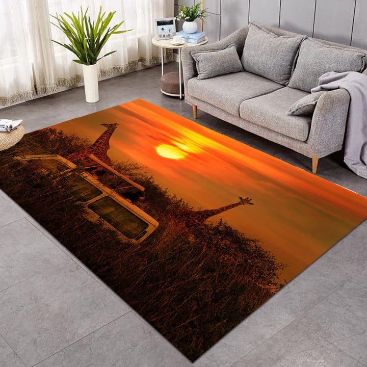 3D Printed Wild Animals At Sunset Theme Rug Living Room Carpet (GWBJ17156)
