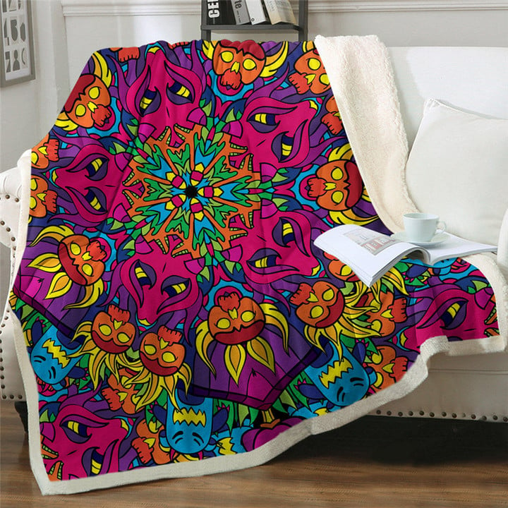 Abstract Colorful Flowers Soft Sherpa Blanket (SWMT2474)