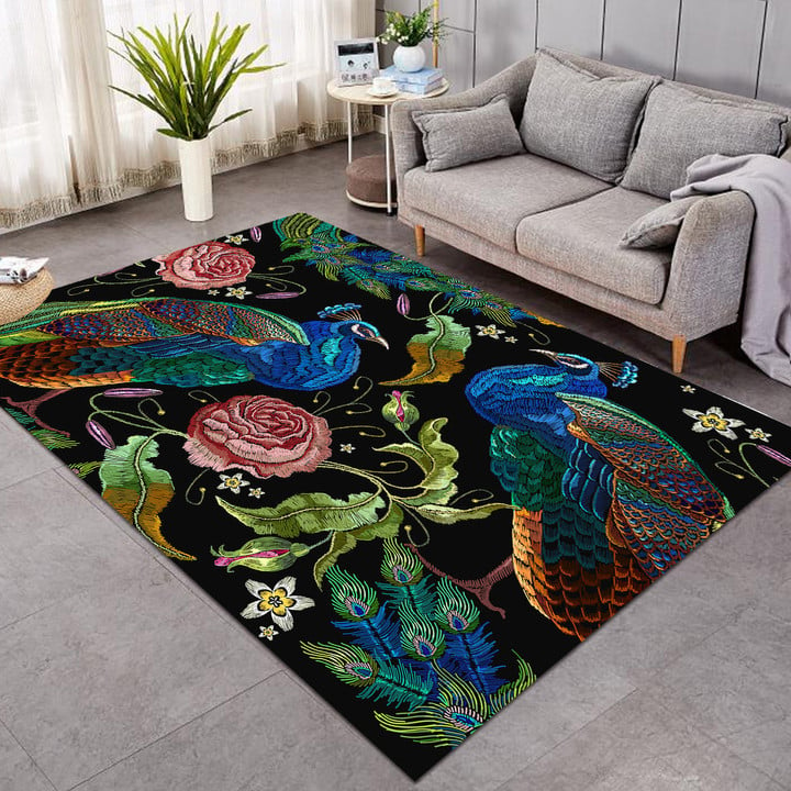Beautiful Peacock Tropical Plants Rug Living Room Carpet (GWBJ14167)
