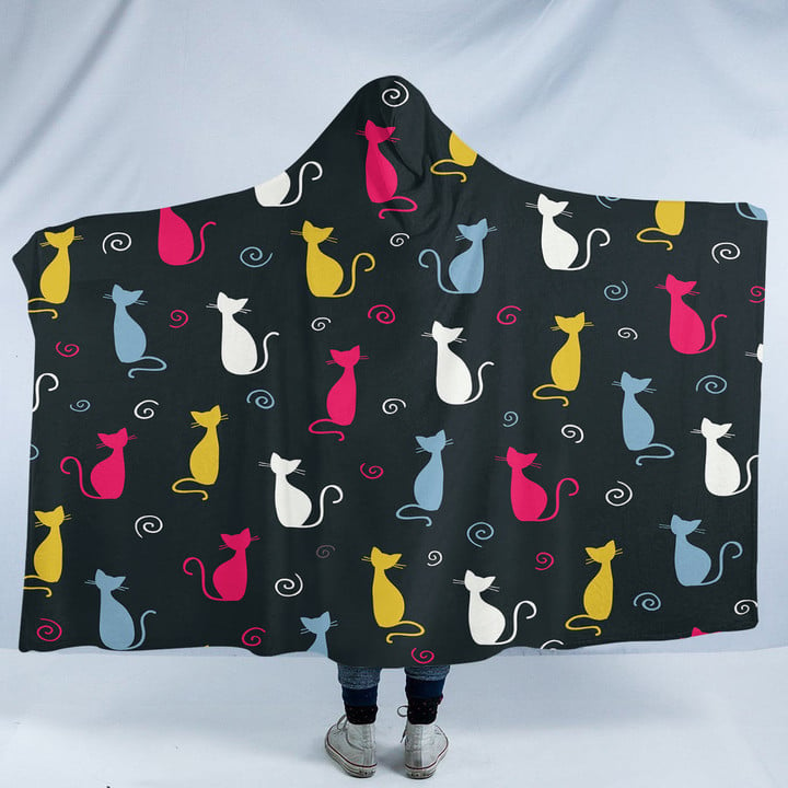 Cat Silhouette Colorful Theme Hooded Blanket (SW1900)