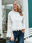 Women Simplee Bell Sleeve Guipure Lace Top