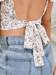 Women Backless Knotted Ditsy Floral Print Top