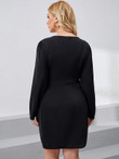Women Plus Overlap Collar Ruched Draped Side Dress
