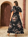 Women Plus Ditsy Floral Belted Ruffle Wrap A-line Dress