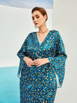 Women Plus Leopard Print Wrap Hem Satin Dress