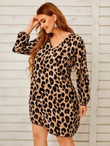 Women Plus Size Leopard Print Tunic Dress