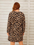 Women Plus Size Leopard Print Tunic Dress