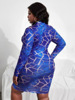 Women Plus Allover Geo Print Zip Side Bodycon Dress