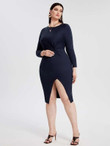Women Plus Size Twist Front Split Thigh Bodycon Dress