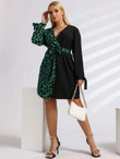 Women Plus Leopard Print Knotted Cuff Belted Dress