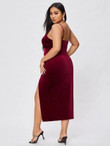 Women Plus Split Thigh Velvet Cami Dress
