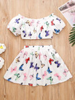 Toddler Girls Butterfly Print Bardot Top With Skirt