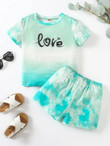 Toddler Girls Tie Dye Letter Graphic Tee & Shorts
