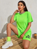 Women Neon Green Short Sleeve Tee Without Bag