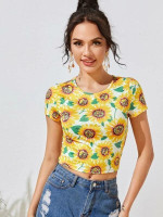 Women Sunflower Print Crop Top