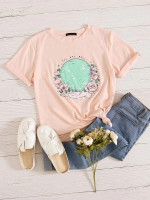 Women Floral & Figure Graphic Tee