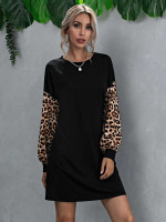 Women Leopard Print Drop Shoulder Dress