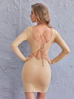 Women Lace Up Backless Form Fitted Dress