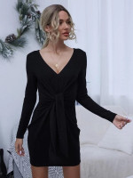 Women Knot Front Marled Knit Dress