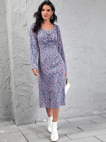 Women Ruched Front Ditsy Floral Dress