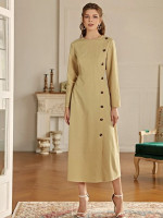 Women Button Front Solid A-line Dress