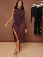 Women  Split Thigh Glitter Dress With Bodysuit