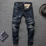 Vintage Designer Men Jeans High Quality Slim Fit Ripped Jeans