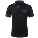 Hot Fashion Men Patchwork Single Breasted Short Sleeve Slim Fit Polo Shirt