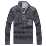 Men Sweater Warm Thick Velvet Cashmere Fashion Zipper Mandarin Collar