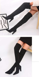 Women Sock Boots Fashion Runway Stretch Fabric Pointed Toe Thigh High Knee Boots
