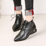 Women Boots Top Quality Leather Low Heels Pointed Toe Rubber Ankle Boots