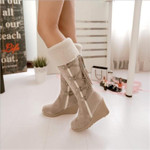 Women Winter Boots New Fashion Wedges Mid-Calf Casual Lace-up Boots