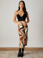 Women Marble Print Split Hem Skirt