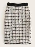 Women Tweed Contrast Binding Plaid Straight Skirt
