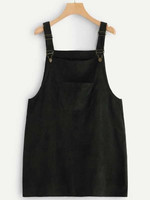 Women Plus Size Pocket Front Cord Overall Dress