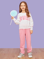 Girls Letter Graphic Pullover & Pants Set