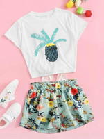 Girls Pineapple Print Tee & Floral Shorts Set