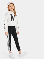 Girls Letter Graphic Hoodie & Two Tone Leggings Set