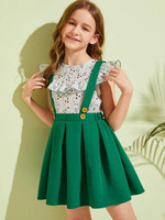 Girls Ruffle Ditsy Floral Top & Pleated Pinafore Skirt Set