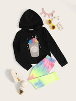 Girls Graphic Hoodie & Tie Dye Leggings Set
