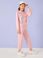 Girls Sequin Patched Pullover & Sweatpants Set