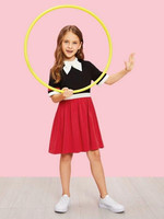 Girls Bow Detail Fit & Flare Colorblock Dress