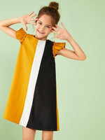 Girls Ruffle Trim Colorblock Tunic Dress