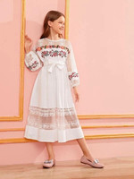 Girls Flower Embroidered Lace Sheer Dress