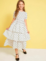 Girls Polka Dot Layered Hem Dress