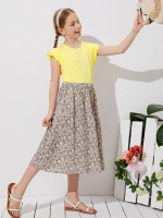Girls Layered Sleeve Top & Ditsy Floral Skirt Set