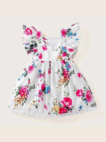 Toddler Girls Floral Print Contrast Lace A-Line Dress