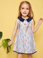 Toddler Girls Geo Print Contrast Collar Dress