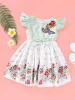 Toddler Girls Gingham And Floral Print Appliques Dress