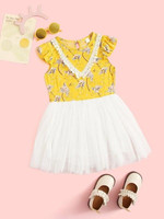 Toddler Girls Floral Print Mesh Hem A-Line Dress